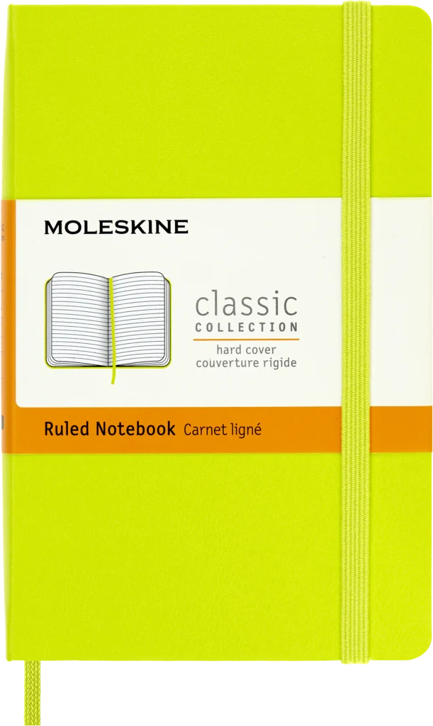 Libreta Clásica De Bolsillo, Verde Limón, Rayada, Pasta Dura