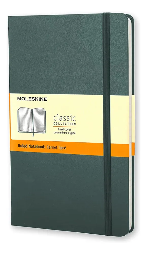 Libreta Clásica Grande, Verde Bosque, Rayada, Pasta Dura