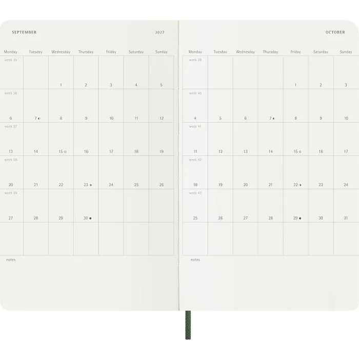 Agenda diaria clásica 12 meses 2027, tapa suave, grande, verde mirto — Interior 4