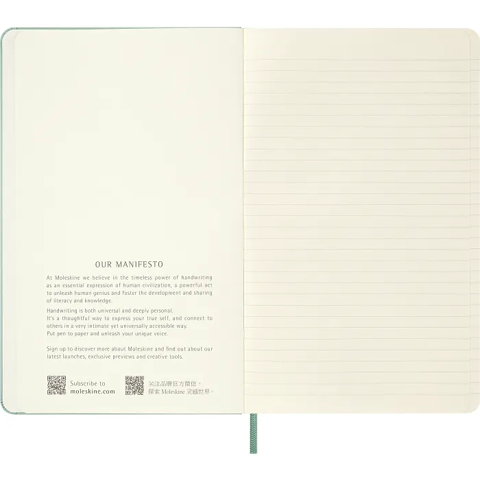 Libreta relieve, tapa dura, grande, hojas rayadas, verde salvia — Interior 3