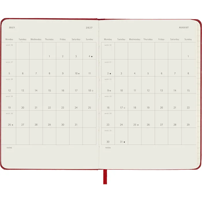 Agenda Diaria Clásica 12 Meses 2027, Tapa Dura, Bolsillo, Rojo Escarlata — Interior 4