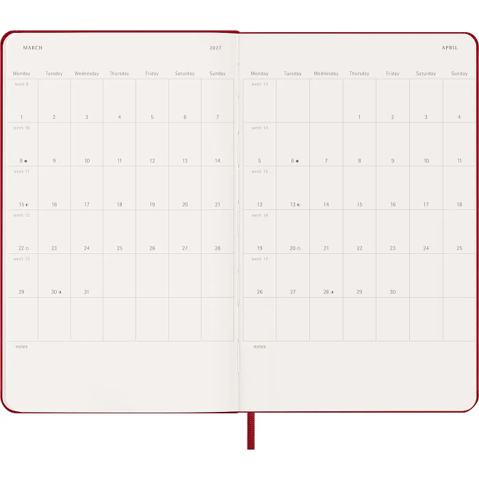 Agenda Semanal Clásica 12 Meses 2027, Tapa Dura, Grande, Rojo Escarlata — Interior 4