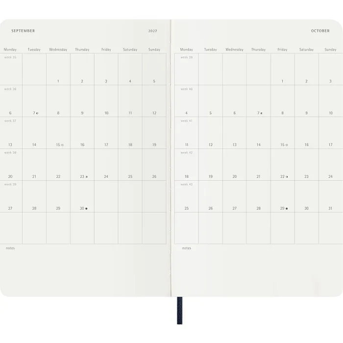 Agenda Semanal Clásica 12 Meses 2027, Tapa Suave, Grande, Azul Zafiro — Interior 4