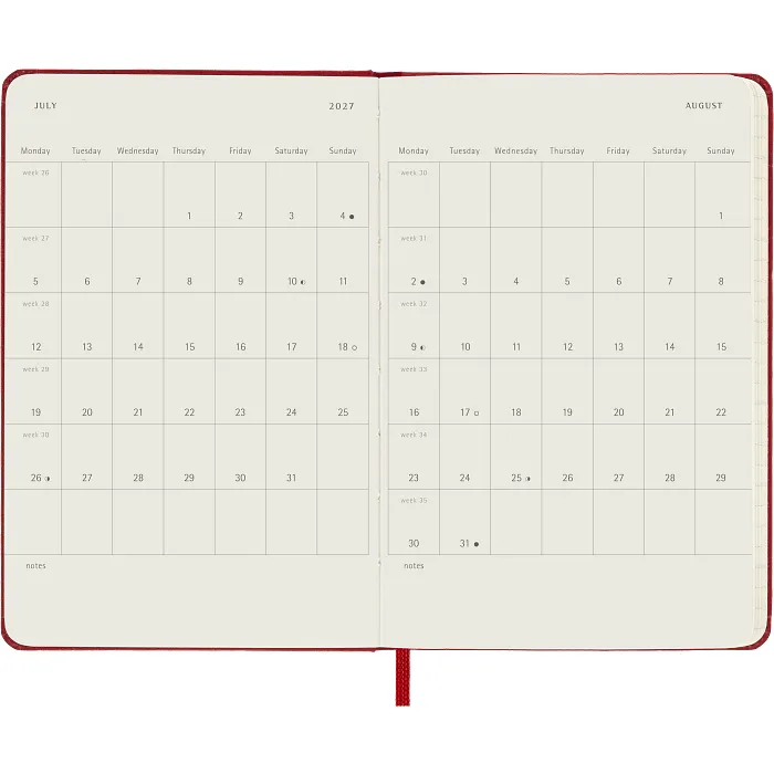 Agenda Semanal Clásica 12 Meses 2027, Tapa Dura, Bolsillo, Rojo Escarlata — Interior 4