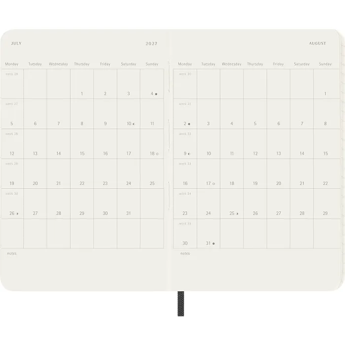 Agenda Semanal Clásica 12 Meses 2027, Tapa Suave, Bolsillo, Negro — Interior 4