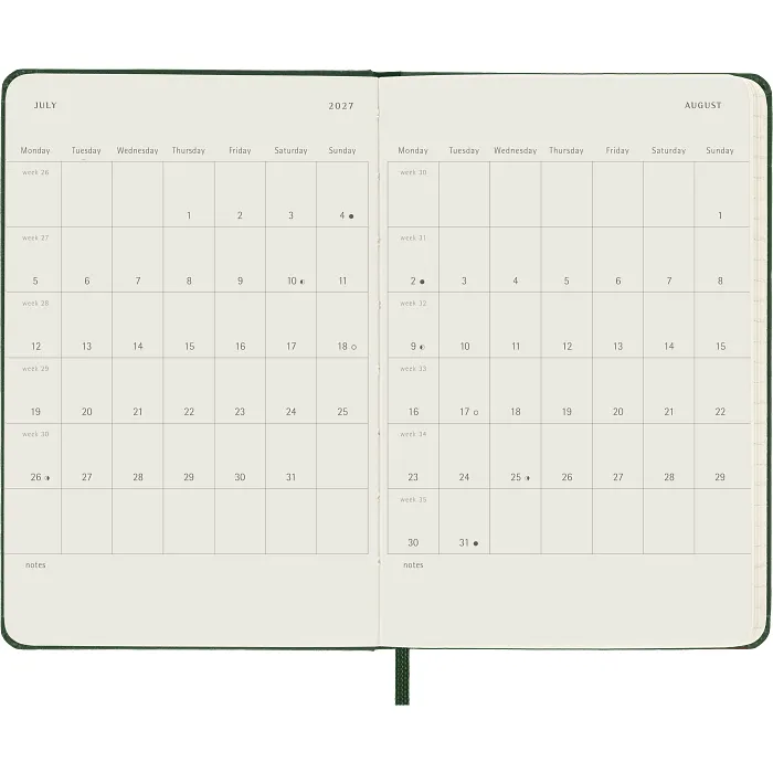 Agenda Semanal Clásica 12 Meses 2027, Tapa Dura, Bolsillo, Verde Mirto — Interior 4