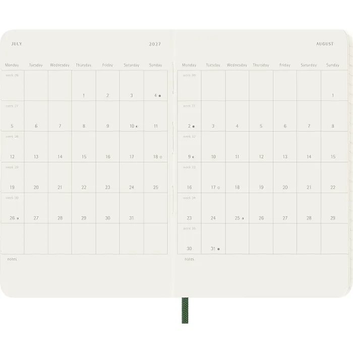 Agenda Semanal Clásica 12 Meses 2027, Tapa Suave, Bolsillo, Verde Mirto — Interior 4
