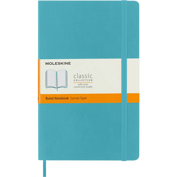 Libreta Clásica Grande Azul Arrecife Hoja Rayada Pasta Suave