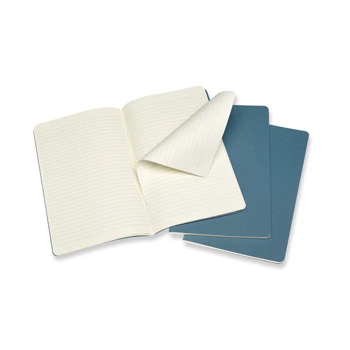 Set De 3 Libretas Grandes Azul Enérgico Hoja Rayada Pasta Suave — Interior 1