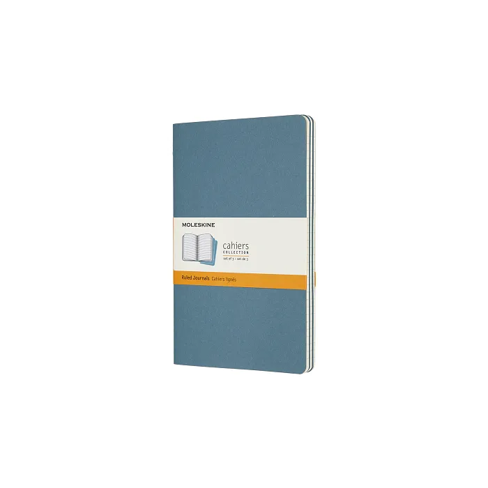 Set De 3 Libretas Grandes Azul Enérgico Hoja Rayada Pasta Suave — Portada Plana