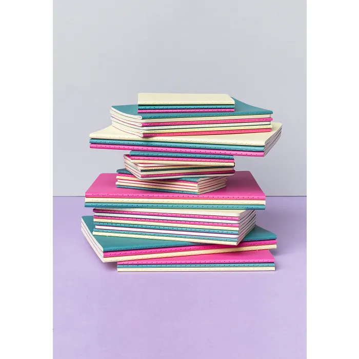 Set De 3 Libretas Grandes Azul Enérgico Hoja Rayada Pasta Suave