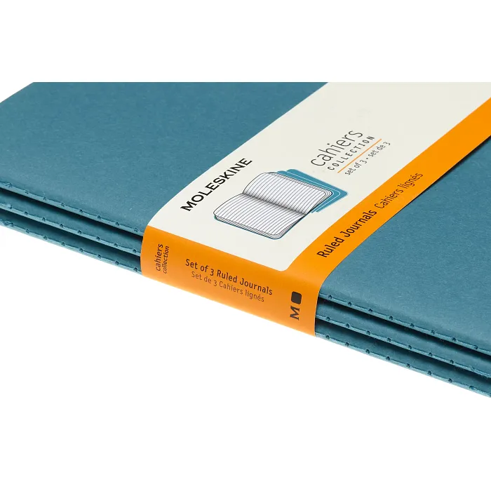 Set De 3 Libretas Grandes Azul Enérgico Hoja Rayada Pasta Suave