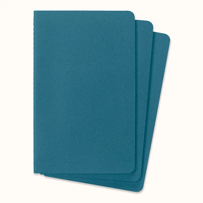 Set De 3 Libretas Grandes Azul Enérgico Hoja Rayada Pasta Suave