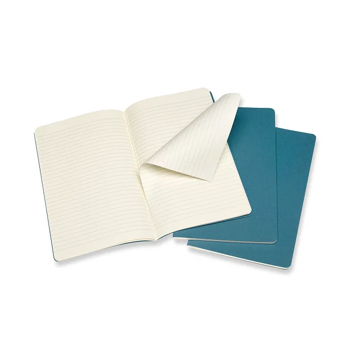 Set De 3 Libretas Grandes Azul Enérgico Hoja Rayada Pasta Suave