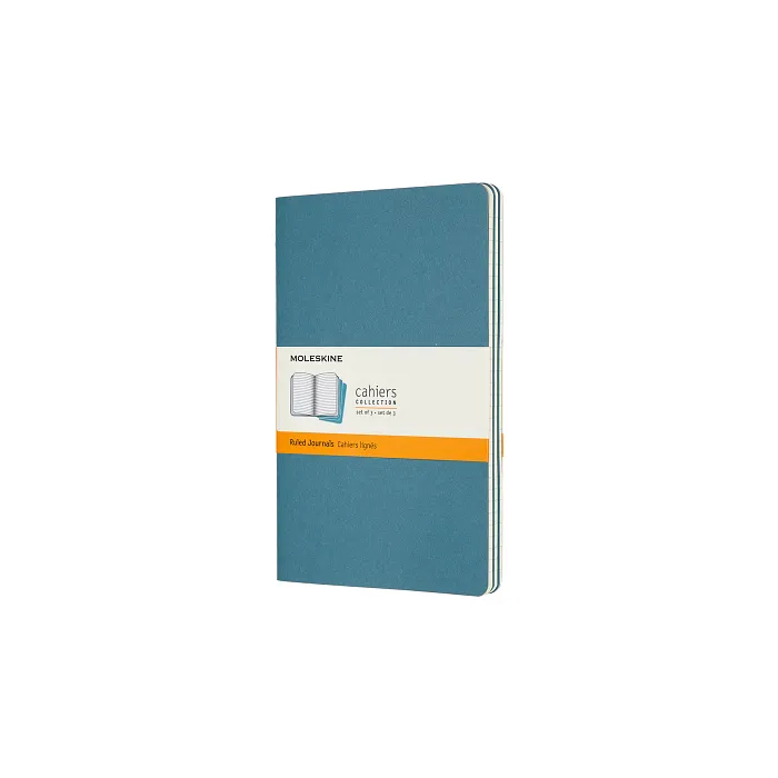 Set De 3 Libretas Grandes Azul Enérgico Hoja Rayada Pasta Suave