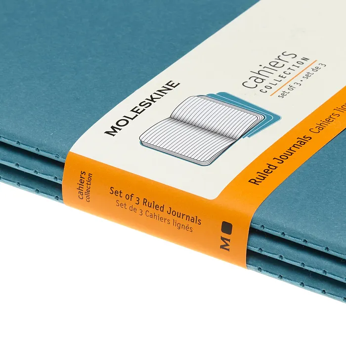 Set De 3 Libretas Grandes Azul Enérgico Hoja Rayada Pasta Suave