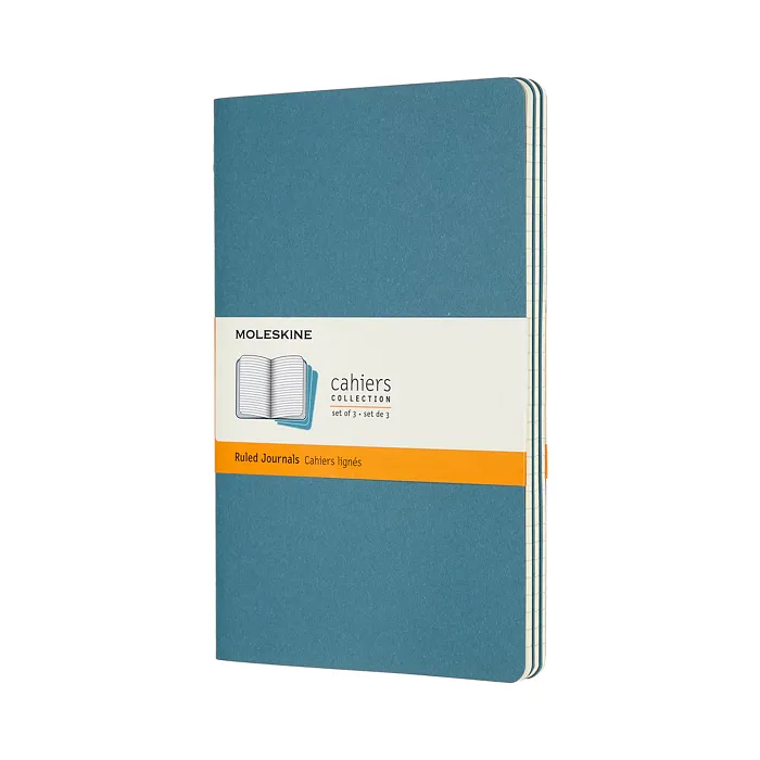 Set De 3 Libretas Grandes Azul Enérgico Hoja Rayada Pasta Suave