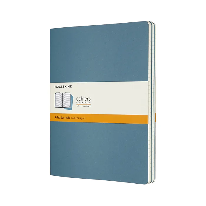 Set de 3 Libretas Extra Grandes Azul Enérgico Hoja Rayada Pasta Suave