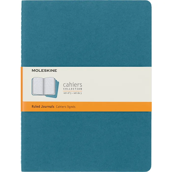 Set de 3 Libretas Extra Grandes Azul Enérgico Hoja Rayada Pasta Suave