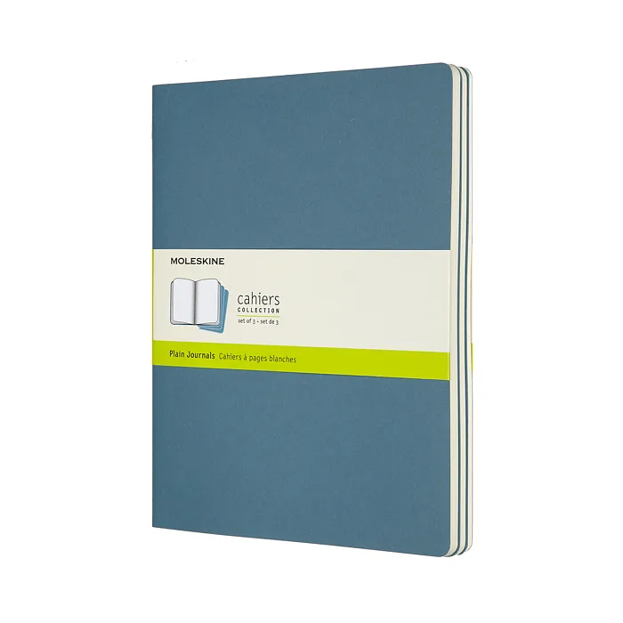 Set De 3 Libretas Extra Grandes Azul Enérgico Hoja Blanca Pasta Suave