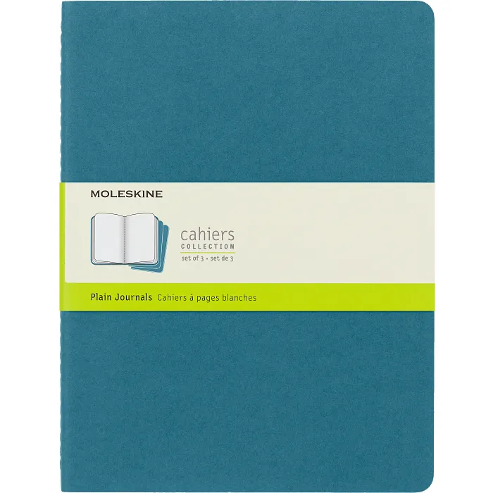 Set De 3 Libretas Extra Grandes Azul Enérgico Hoja Blanca Pasta Suave