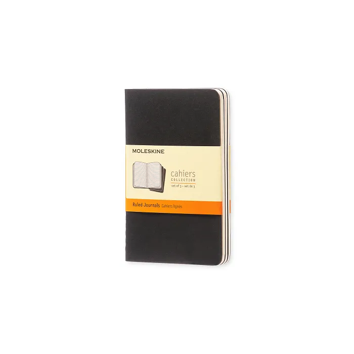 Set de 3 Libretas de Bolsillo Negras Hoja Rayada Pasta Suave — Exteriores