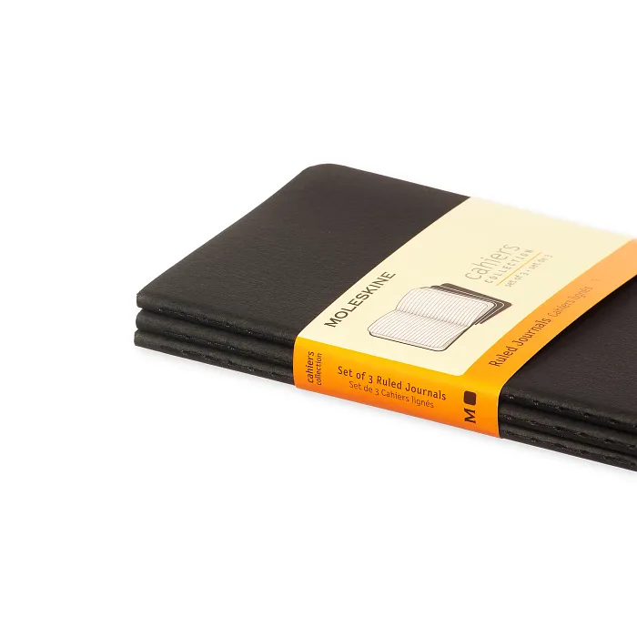Set de 3 Libretas de Bolsillo Negras Hoja Rayada Pasta Suave