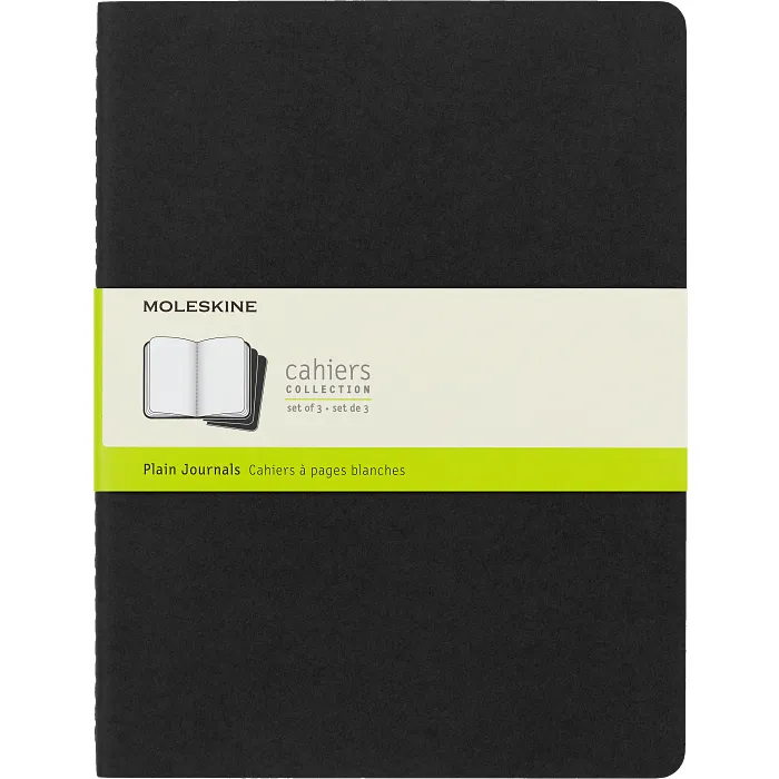 Set Cahier 3 Libretas Extra Grandes Negras Hoja Blanca Pasta Suave