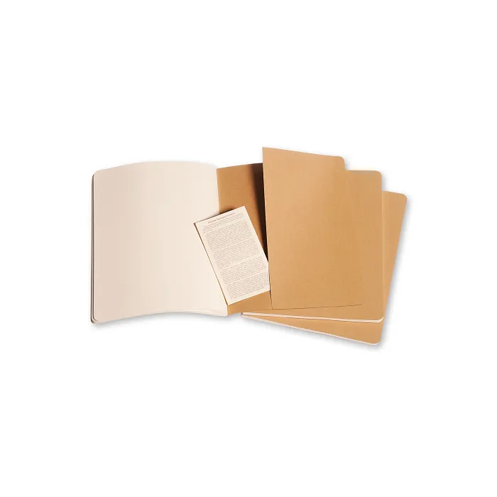 Set De 3 Libretas Extra Grandes Color Kraft Hoja Rayada Pasta Suave — Interior 3