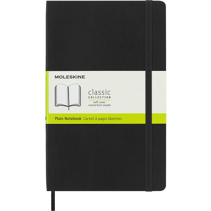 Libreta Clásica Grande Negra Hoja Blanca Pasta Suave — Portada Plana